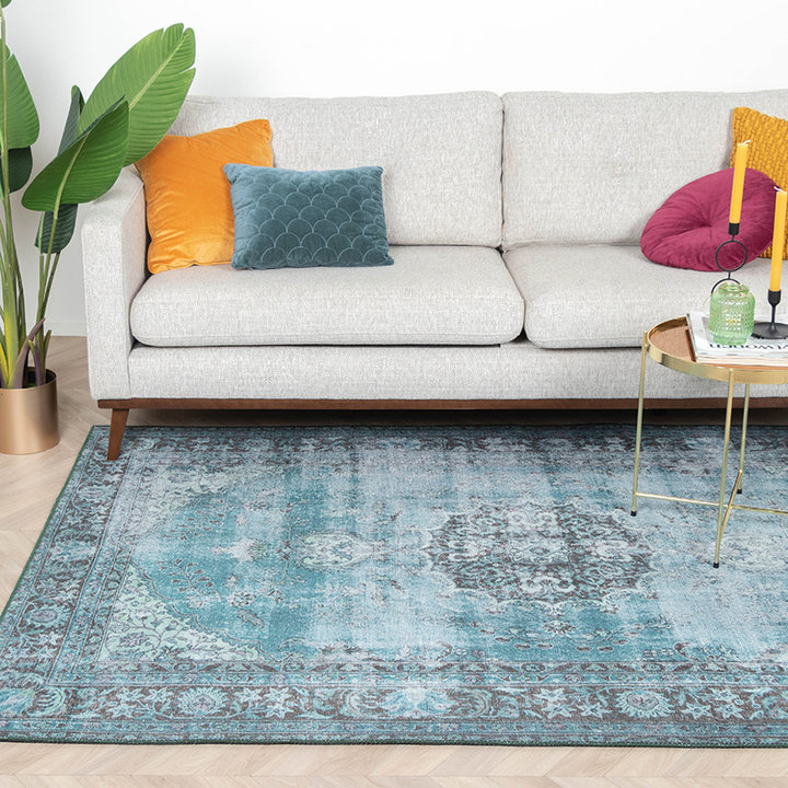 Vintage vloerkleed - Estate Medaillon Blauw/Groen - 3