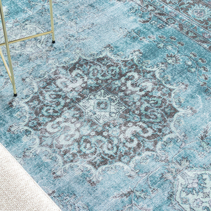 Vintage vloerkleed - Estate Medaillon Blauw/Groen - 5