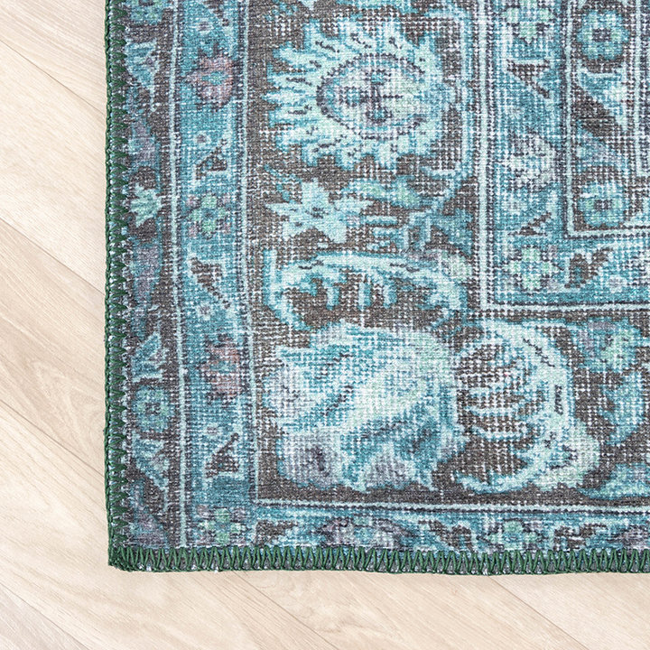 Vintage vloerkleed - Estate Medaillon Blauw/Groen - 6