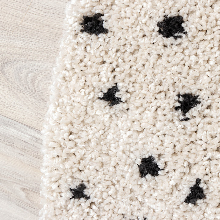 Rond hoogpolig vloerkleed - Grand Dots Creme/Zwart - 3