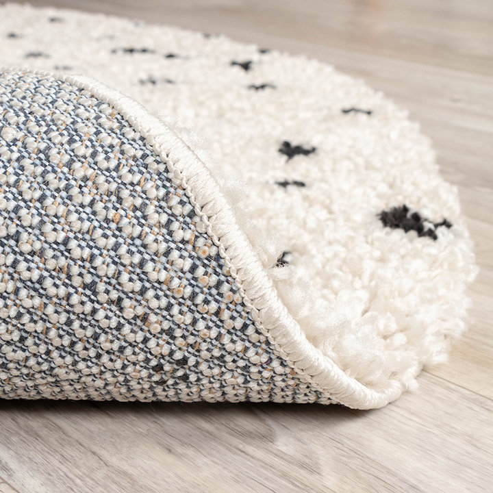 Rond hoogpolig vloerkleed - Grand Dots Creme/Zwart - 5