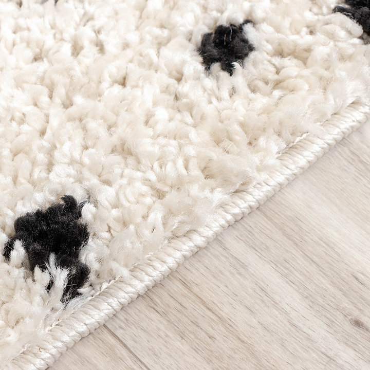 Hoogpolig vloerkleed - Grand Dots Creme/Zwart - 4