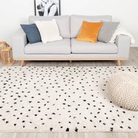 Hoogpolig vloerkleed - Grand Dots Creme/Zwart