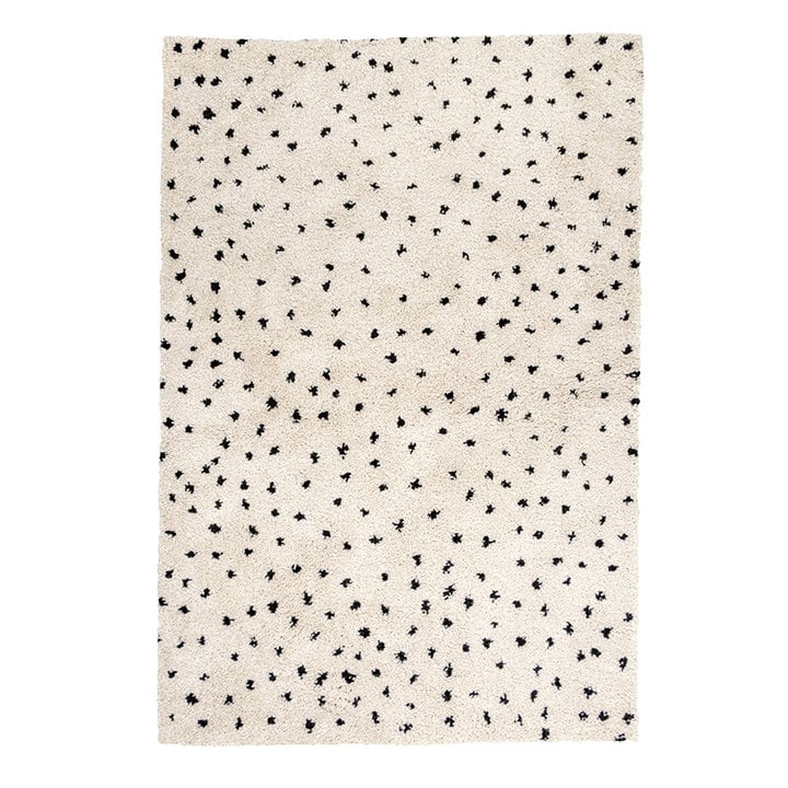 Hoogpolig vloerkleed - Grand Dots Creme/Zwart - 1