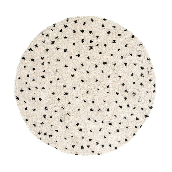 Rond hoogpolig vloerkleed - Grand Dots Creme/Zwart - 1