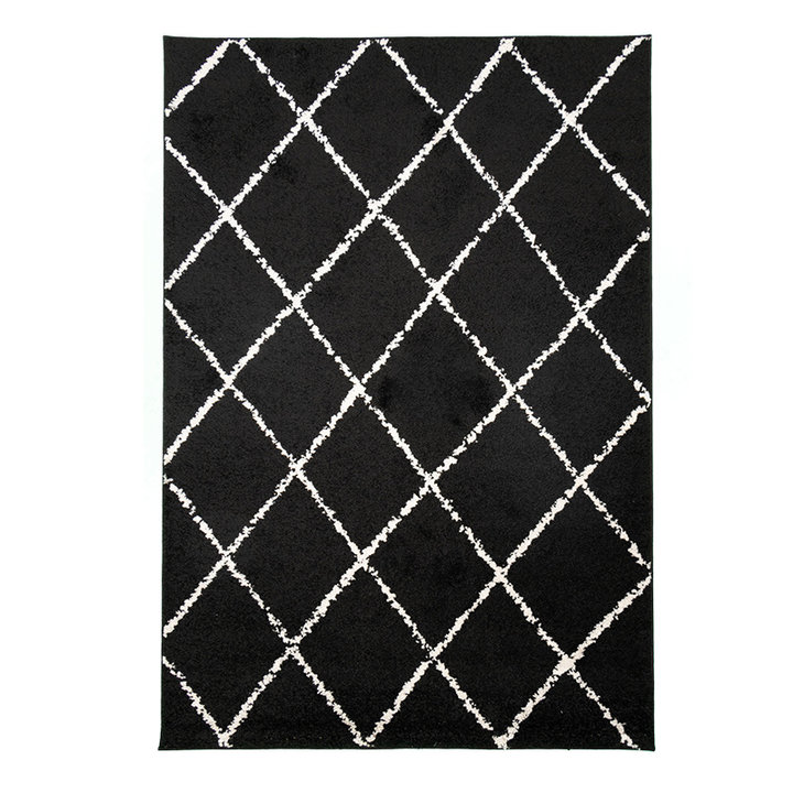 Hoogpolig vloerkleed - Grand Lines Zwart/Creme - 1