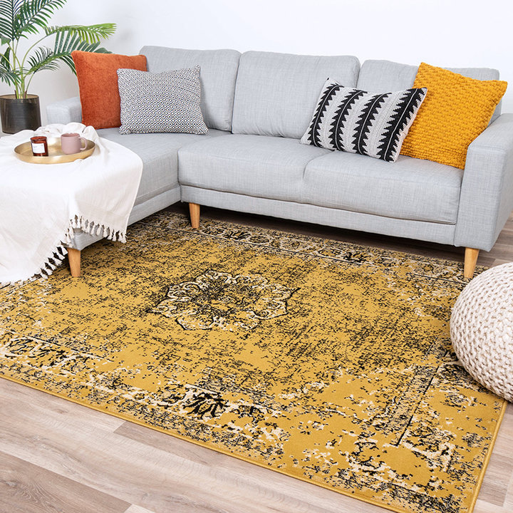 Vintage vloerkleed - Wonder Geel/Zwart - 3