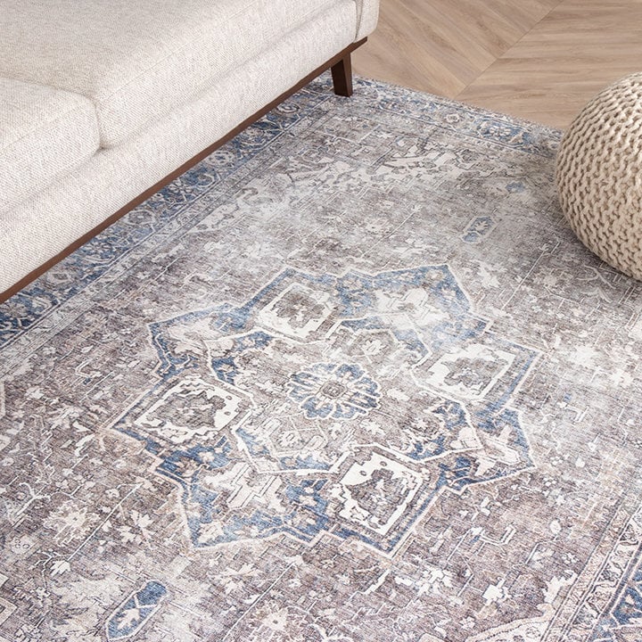 Vintage vloerkleed - Lugan Taupe/Blauw - 2