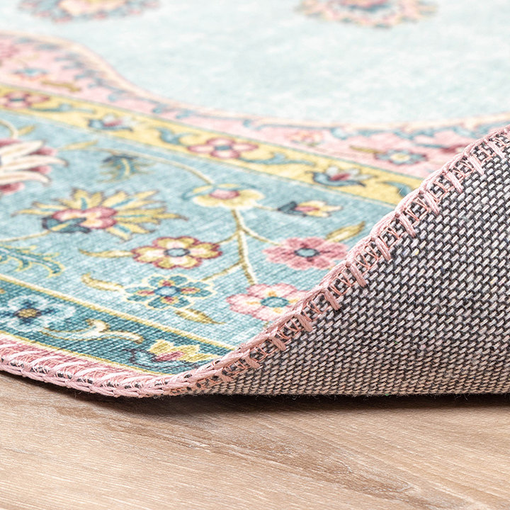 Rond vintage vloerkleed - Lily Medaillon Lichtblauw - 6