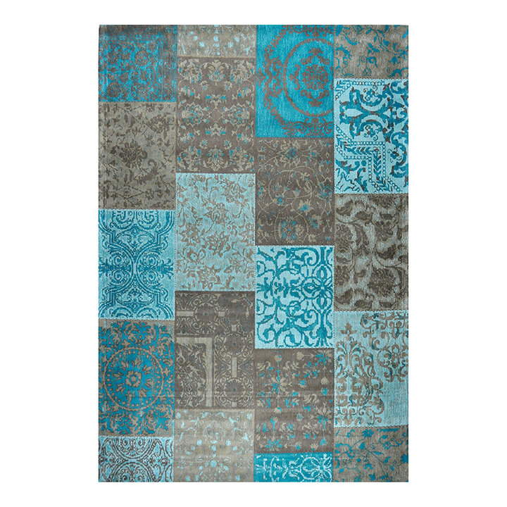 Patchwork vloerkleed - Delany Grijs/Aqua