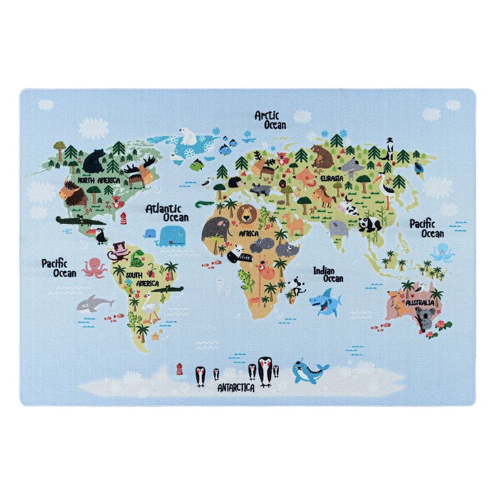 Kindervloerkleed - Pleun Wereldkaart Blauw - 1
