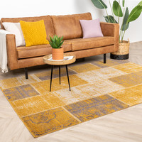 Patchwork vloerkleed - Spring Okergeel Taupe