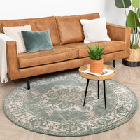 Rond vintage vloerkleed – Spring Medaillon Groen Creme