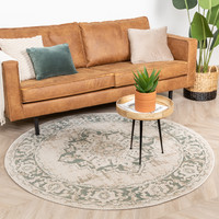 Rond vintage vloerkleed – Spring Medaillon Creme Groen