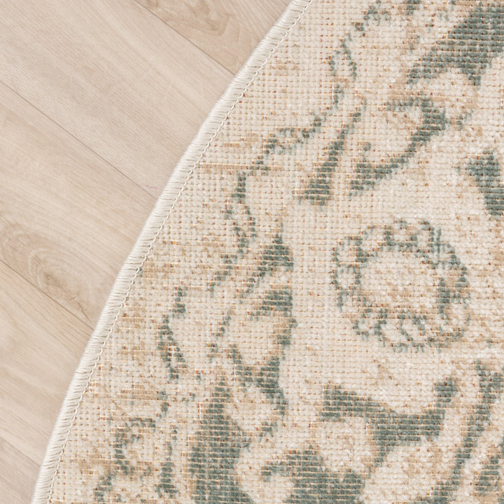 Rond vintage vloerkleed - Spring Medaillon Creme/Groen - 3