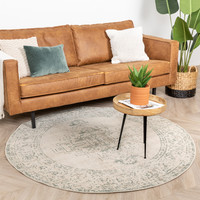 Rond vintage vloerkleed – Spring Ethnic Creme Groen