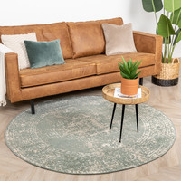 Rond vintage vloerkleed – Spring Ethnic Groen Creme