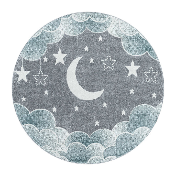 Rond kindervloerkleed - Fleurtje Maan Blauw
