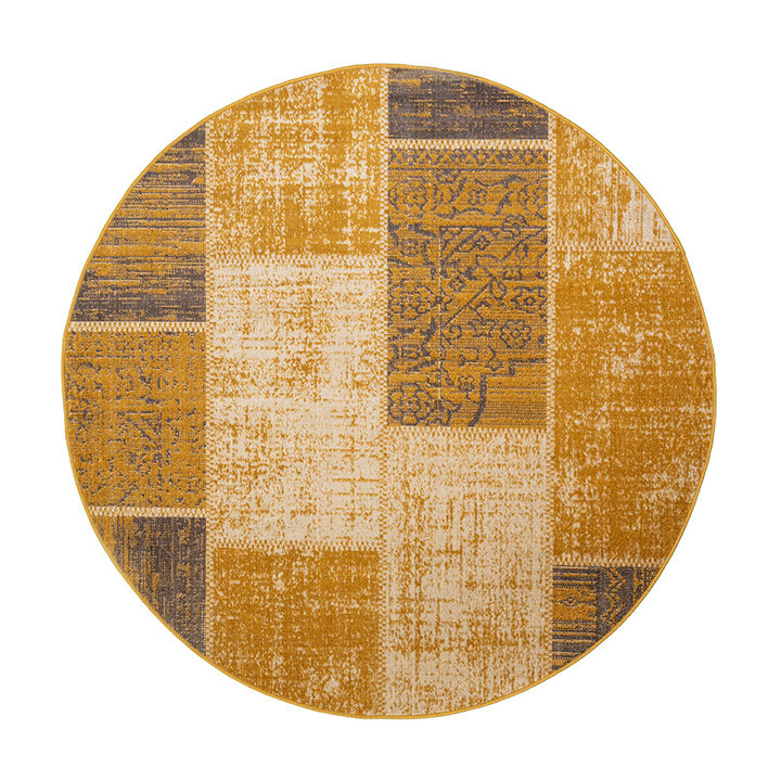 Rond patchwork vloerkleed - Spring Okergeel/Taupe - 1