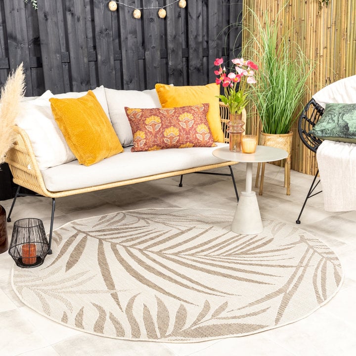 Rond jute buitenkleed - Nomad Leaves Creme - 3