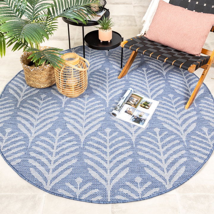 Rond buitenkleed - Summer Leaves Blauw - 3