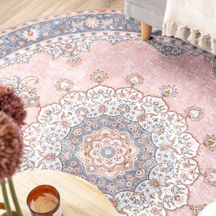 Rond vintage vloerkleed - Lily Medaillon Roze - 3