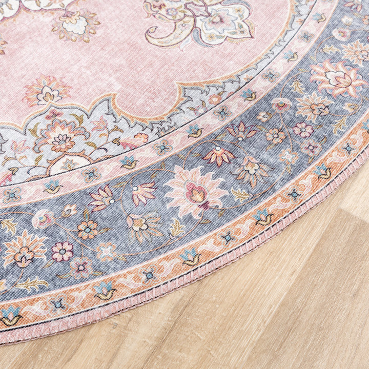 Rond vintage vloerkleed - Lily Medaillon Roze - 4
