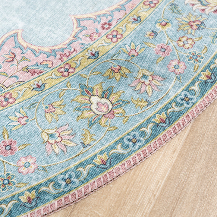 Rond vintage vloerkleed - Lily Medaillon Lichtblauw - 4