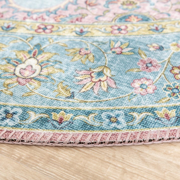 Rond vintage vloerkleed - Lily Medaillon Lichtblauw - 5
