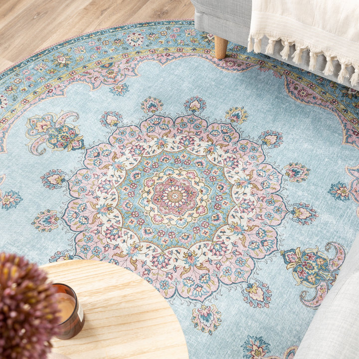 Rond vintage vloerkleed - Lily Medaillon Lichtblauw - 3