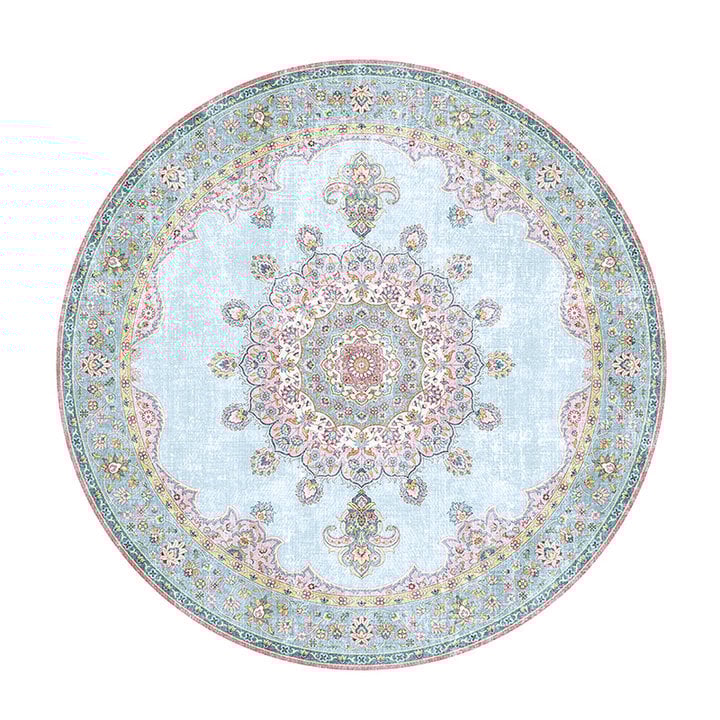 Rond vintage vloerkleed - Lily Medaillon Lichtblauw - 1