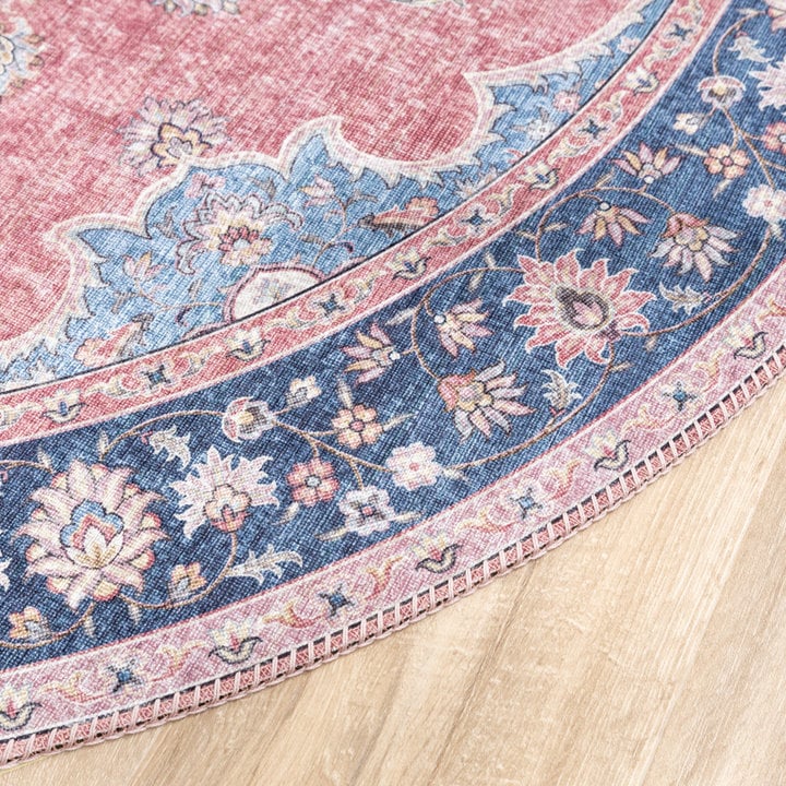 Rond vintage vloerkleed - Lily Medaillon Rood/Roze - 4