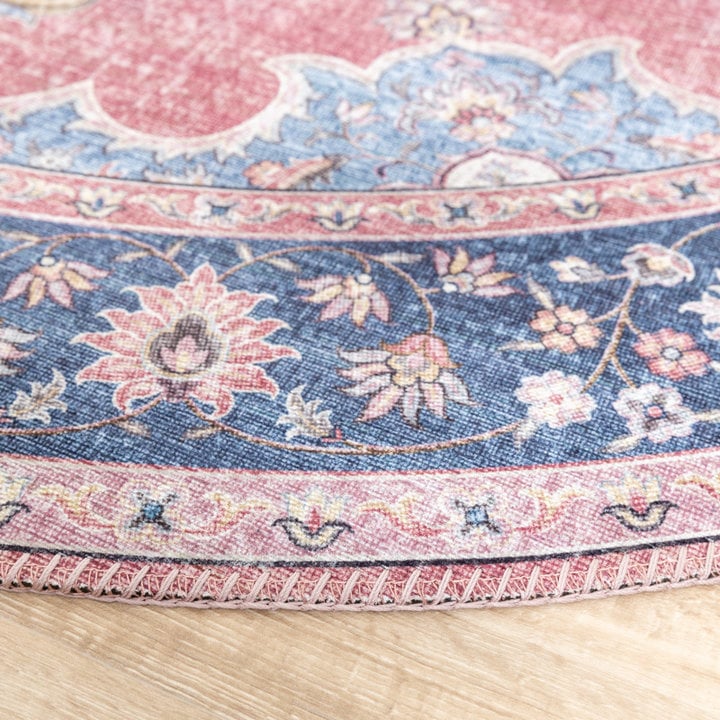 Rond vintage vloerkleed - Lily Medaillon Rood/Roze - 5