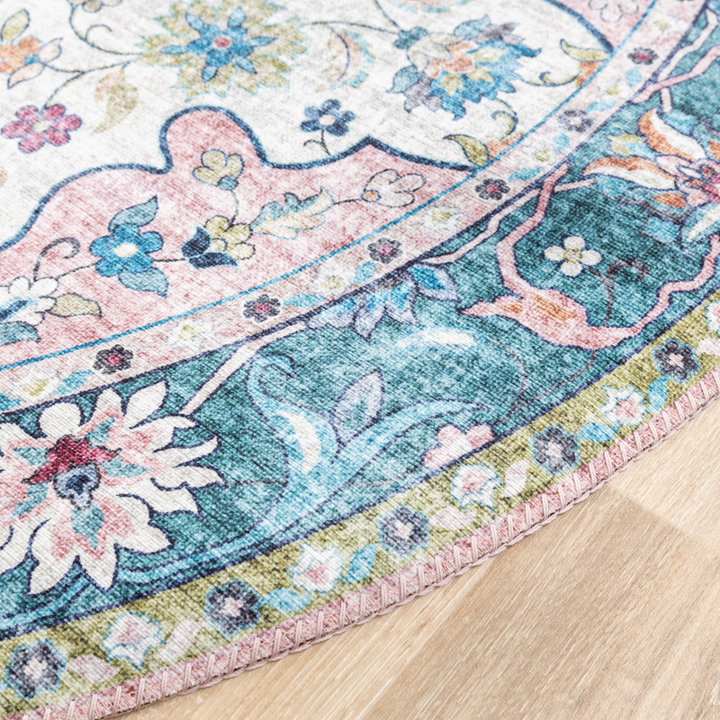 Rond vintage vloerkleed - Lily Oriental Blauw/Roze - 4