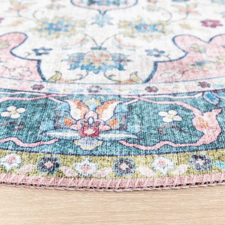Rond vintage vloerkleed - Lily Oriental Blauw/Roze - 5