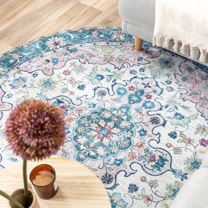 Rond vintage vloerkleed - Lily Oriental Blauw/Roze - 3