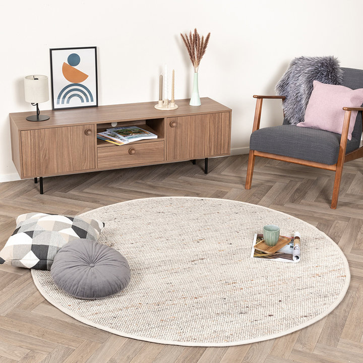 Rond wollen vloerkleed - Dala Beige/Gemeleerd