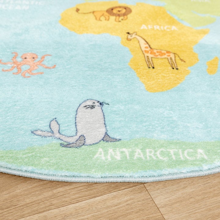 Rond kindervloerkleed - Globe Lichtblauw - 4