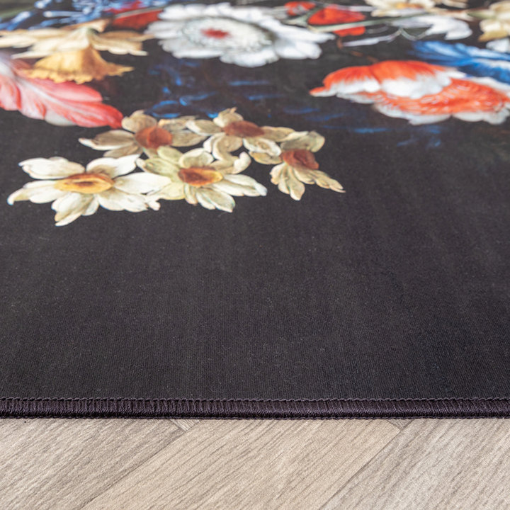 Bloemen vloerkleed - Florine Zwart/Blauw - 4