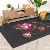 Bloemen vloerkleed - Florine Zwart Roze
