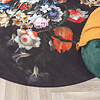 Rond bloemen vloerkleed - Florine Zwart Blauw