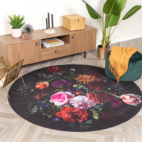 Rond bloemen vloerkleed - Florine Zwart Roze