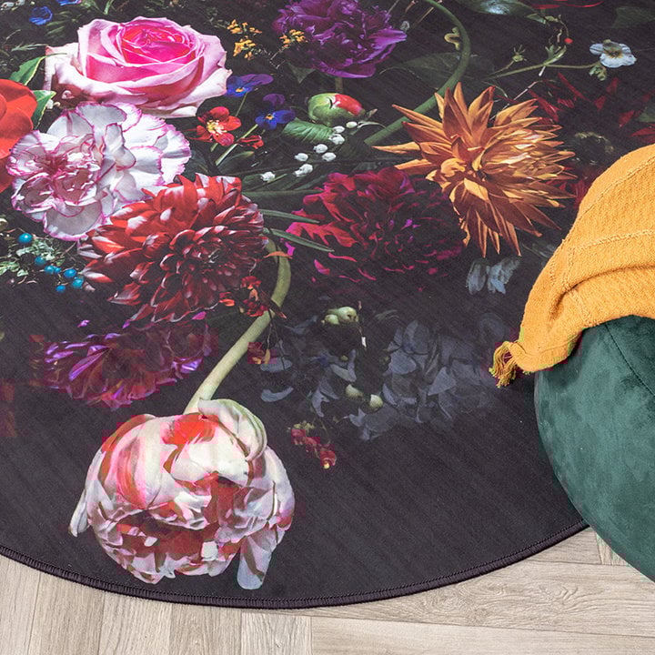 Rond bloemen vloerkleed - Florine Zwart/Roze - 2