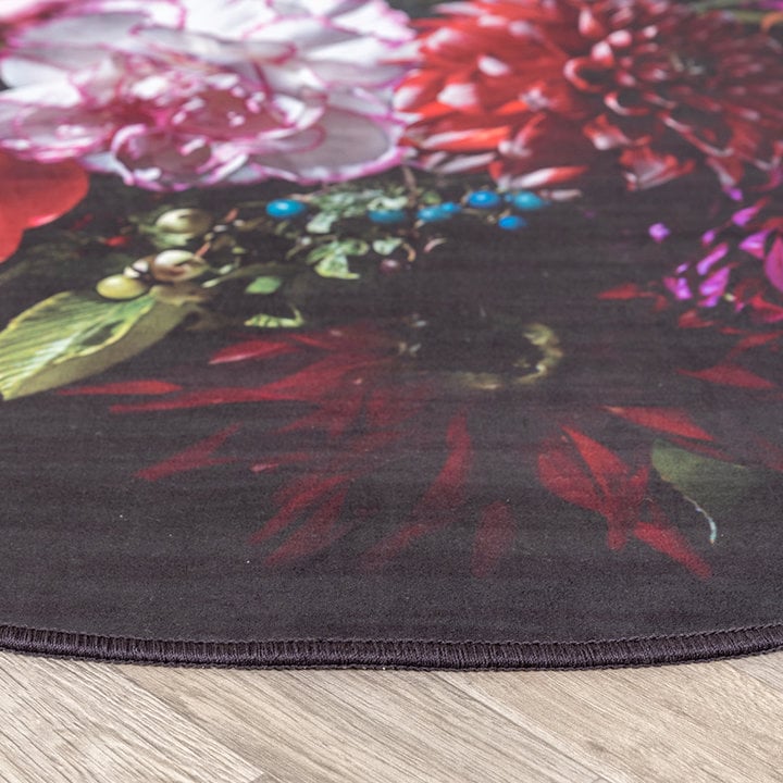 Rond bloemen vloerkleed - Florine Zwart/Roze - 3