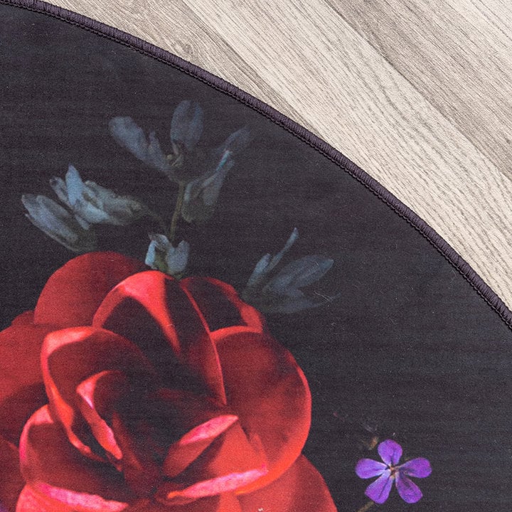 Rond bloemen vloerkleed - Florine Zwart/Roze - 4