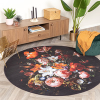 Rond bloemen vloerkleed - Florine Zwart Oranje