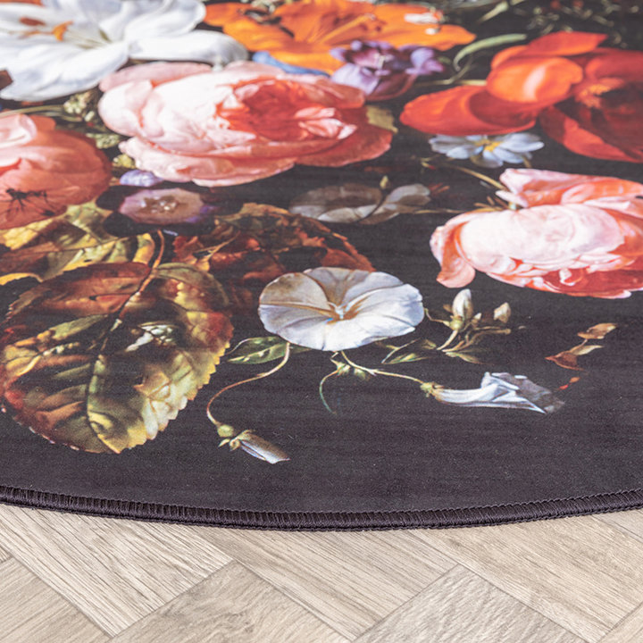 Rond bloemen vloerkleed - Florine Zwart/Oranje - 3