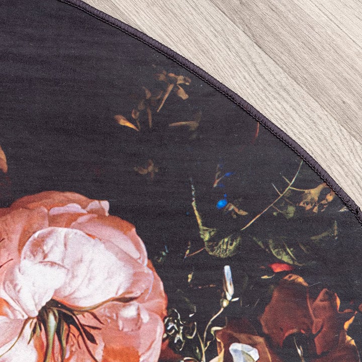Rond bloemen vloerkleed - Florine Zwart/Oranje - 4