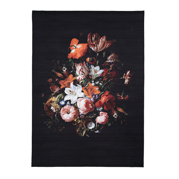 Bloemen vloerkleed - Florine Zwart/Oranje - 1