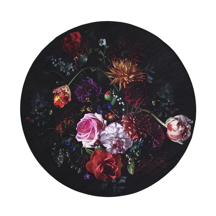 Rond bloemen vloerkleed - Florine Zwart/Roze - 1